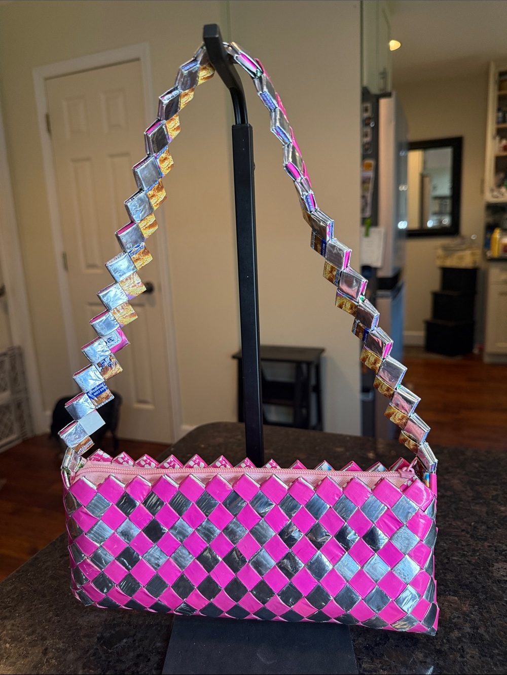 Pink Metallic Candy Wrapper Woven Shoulder Bag